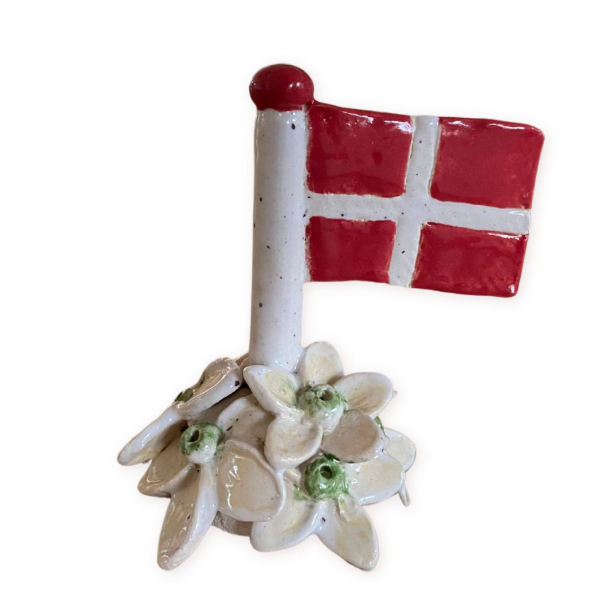 KERAMIKFLAG MED PINSELILJER  - 8 cm