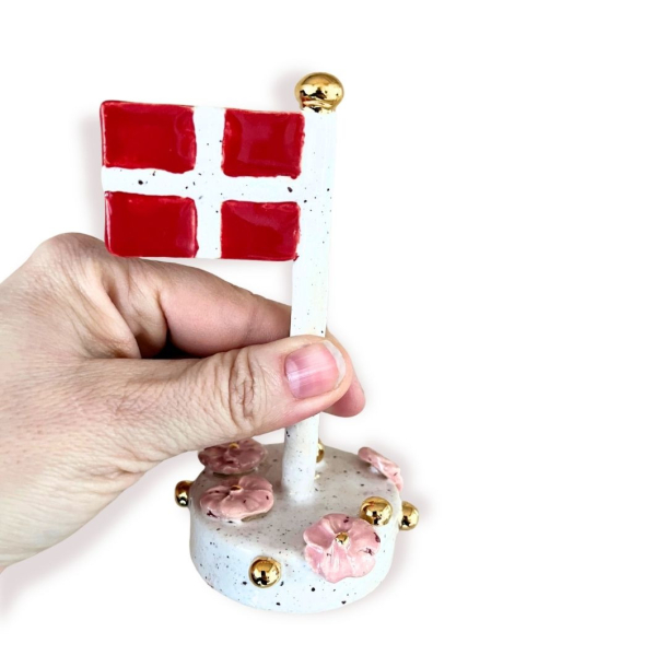 KERAMIKFLAG GOLDEN DROPS med rosa blomster  - 12 cm