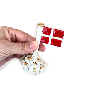KERAMIKFLAG MED MAGUERITTER OG GULD - 8 cm