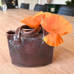 KERAMIKVASE - BRUN RETROTASKE